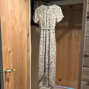 Roolee Cream and Floral High Low Flutter Sleeve Sundress